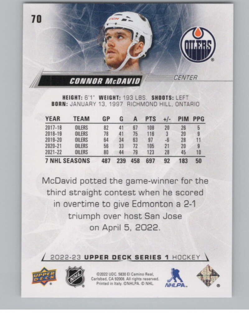 2022-23 Upper Deck #70 Connor McDavid  Edmonton Oilers  V100057 Image 2