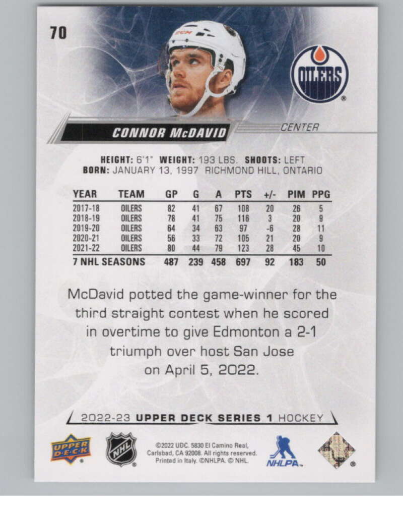 2022-23 Upper Deck #70 Connor McDavid  Edmonton Oilers  V100058 Image 2