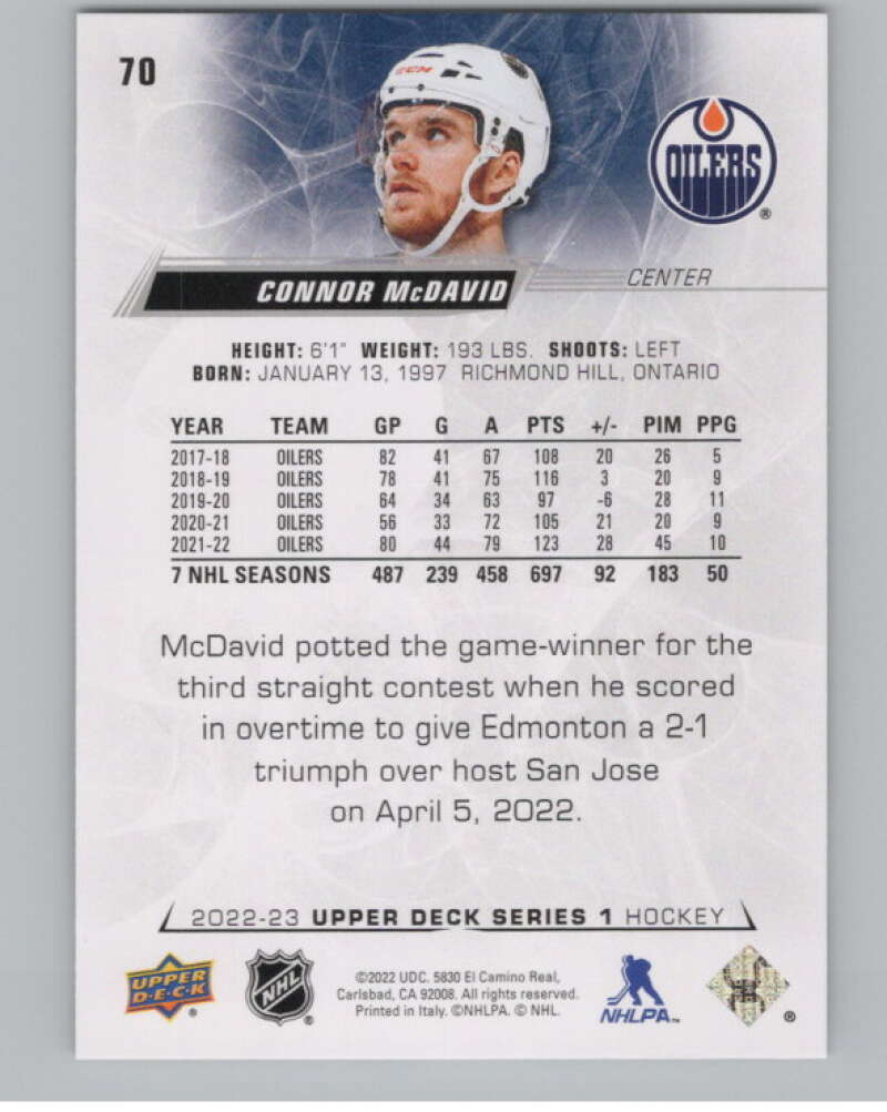 2022-23 Upper Deck #70 Connor McDavid  Edmonton Oilers  V100059 Image 2