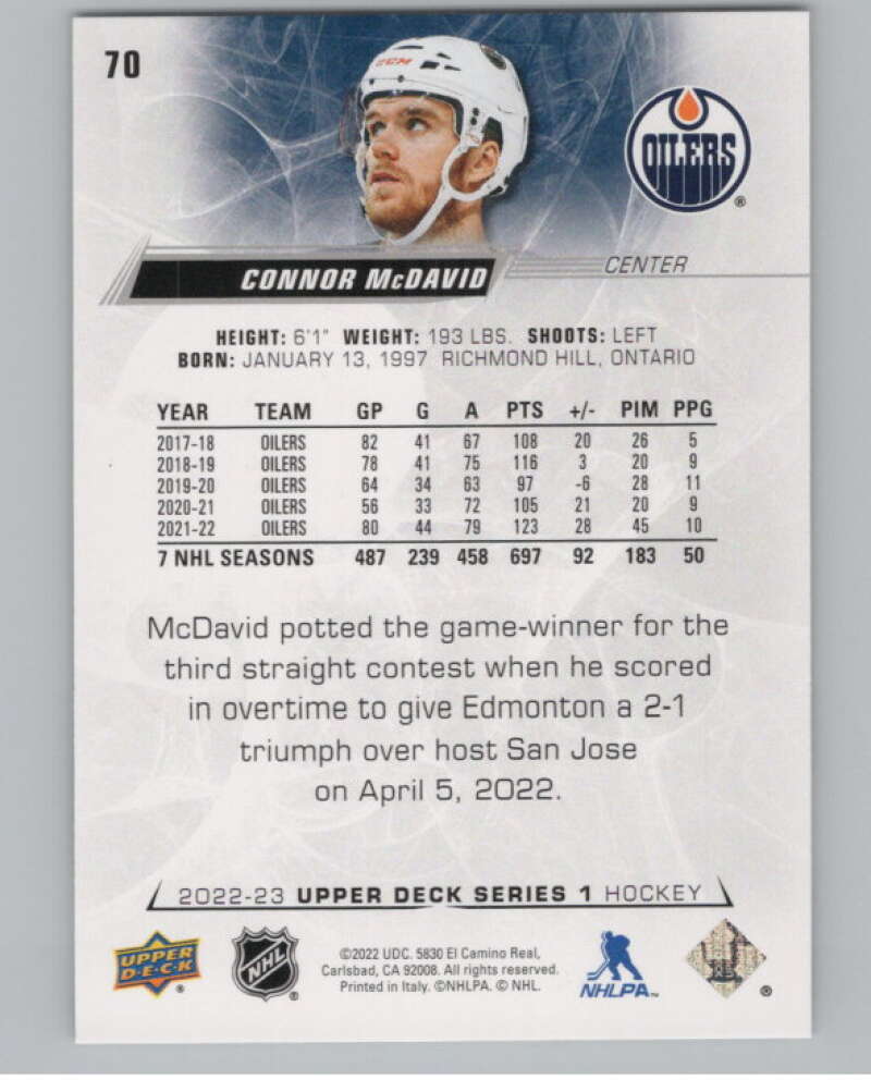 2022-23 Upper Deck #70 Connor McDavid  Edmonton Oilers  V100060 Image 2