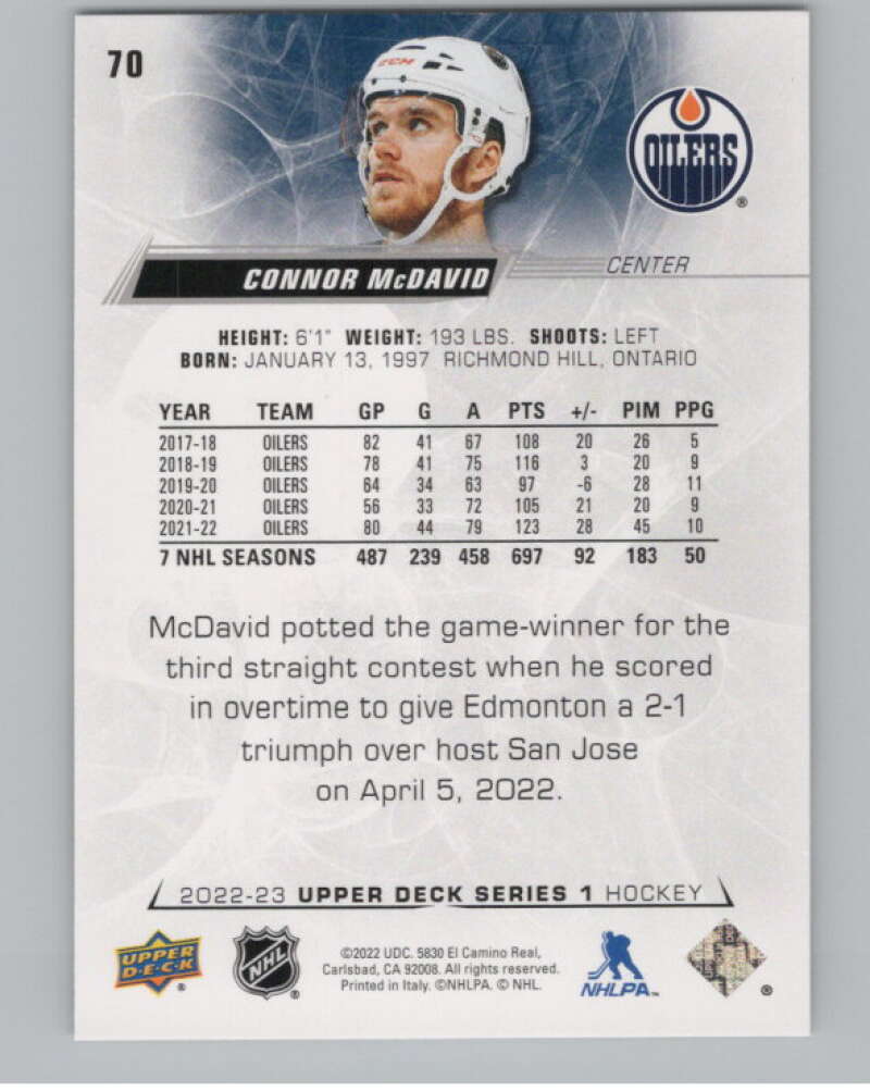 2022-23 Upper Deck #70 Connor McDavid  Edmonton Oilers  V100061 Image 2