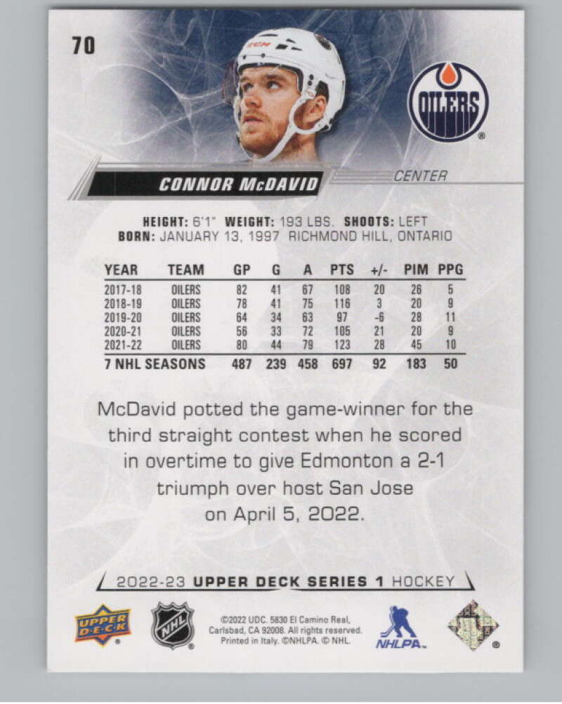 2022-23 Upper Deck #70 Connor McDavid  Edmonton Oilers  V100063 Image 2