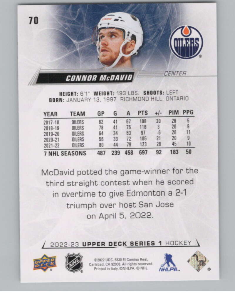 2022-23 Upper Deck #70 Connor McDavid  Edmonton Oilers  V100064 Image 2