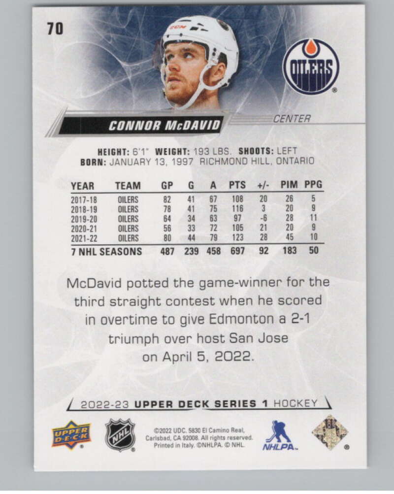 2022-23 Upper Deck #70 Connor McDavid  Edmonton Oilers  V100065 Image 2
