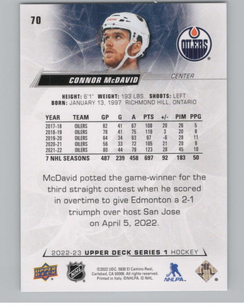 2022-23 Upper Deck #70 Connor McDavid  Edmonton Oilers  V100066 Image 2