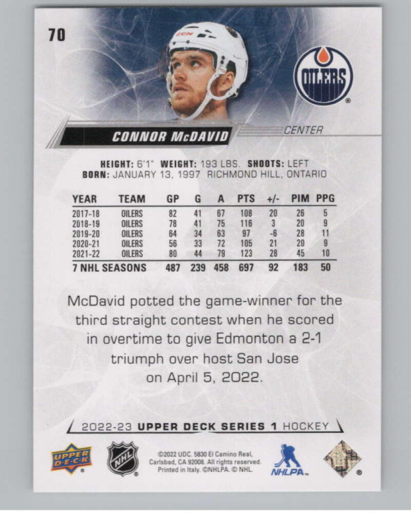 2022-23 Upper Deck #70 Connor McDavid  Edmonton Oilers  V100068 Image 2