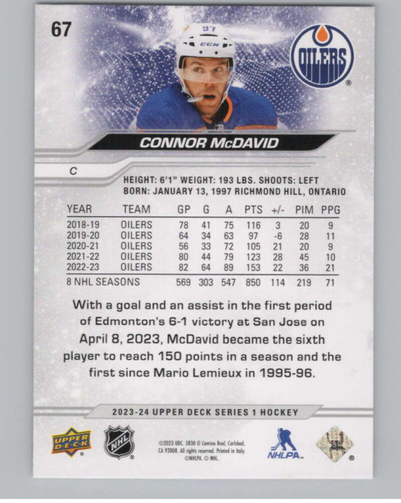 2023-24 Upper Deck #67 Connor McDavid  Edmonton Oilers  V100070 Image 2