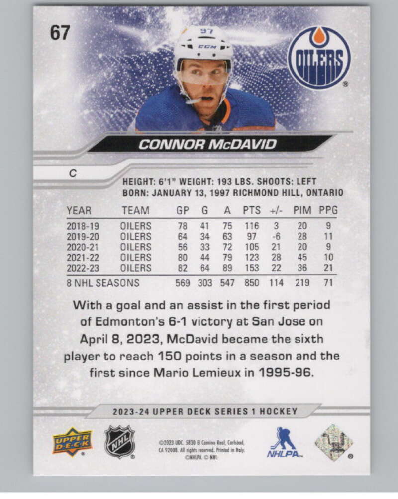 2023-24 Upper Deck #67 Connor McDavid  Edmonton Oilers  V100071 Image 2
