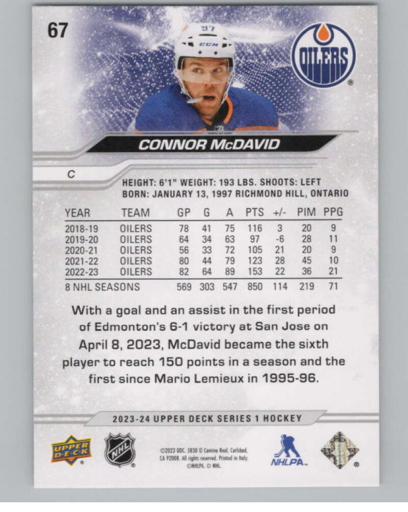 2023-24 Upper Deck #67 Connor McDavid  Edmonton Oilers  V100072 Image 2