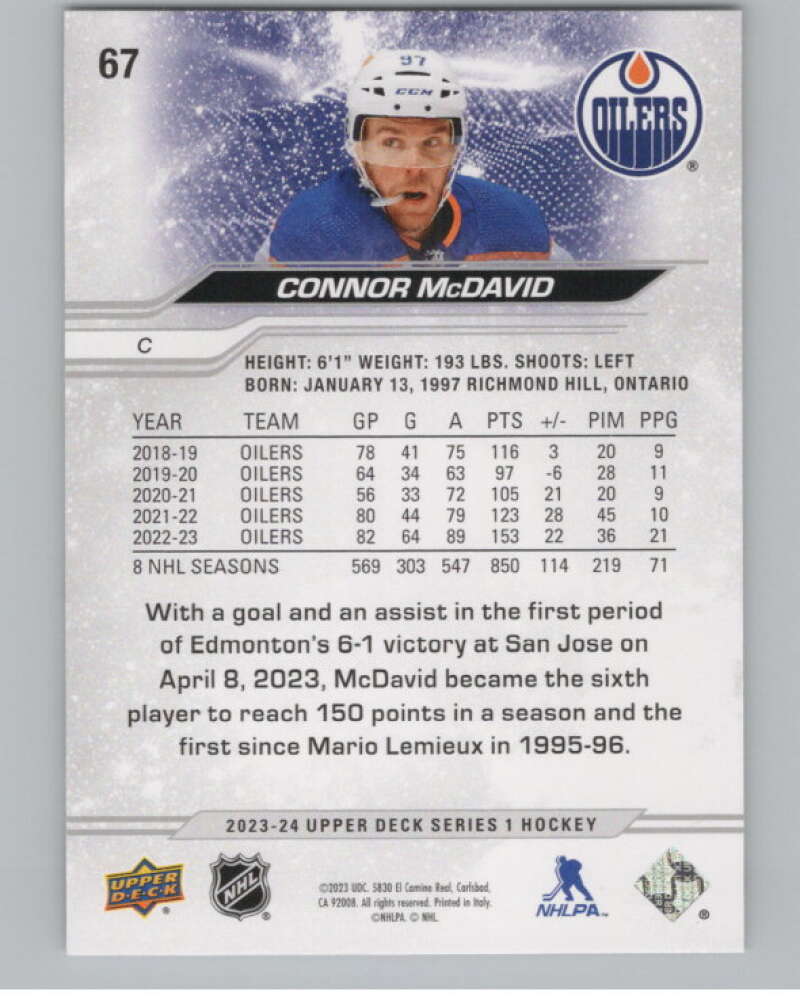 2023-24 Upper Deck #67 Connor McDavid  Edmonton Oilers  V100073 Image 2