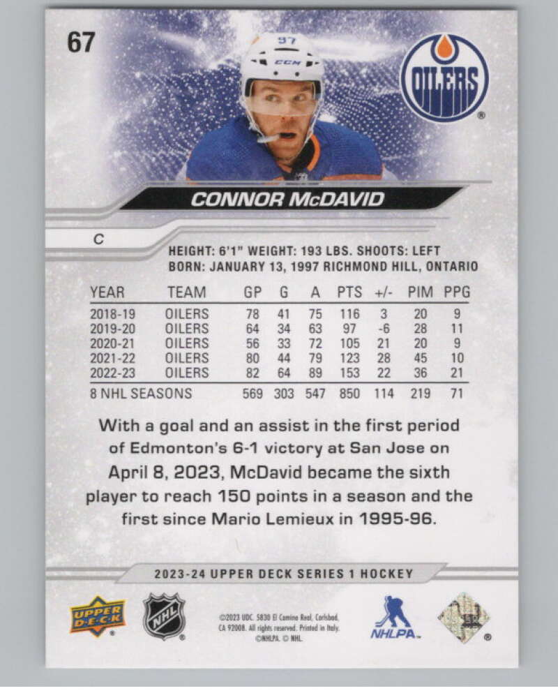 2023-24 Upper Deck #67 Connor McDavid  Edmonton Oilers  V100074 Image 2