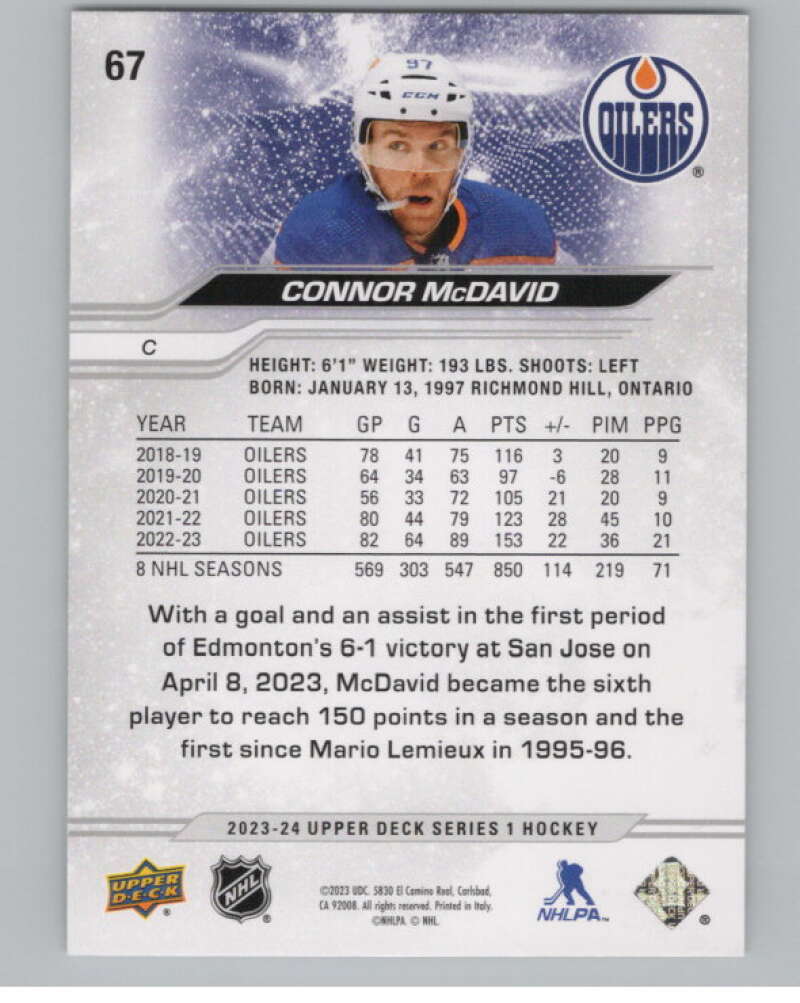 2023-24 Upper Deck #67 Connor McDavid  Edmonton Oilers  V100077 Image 2