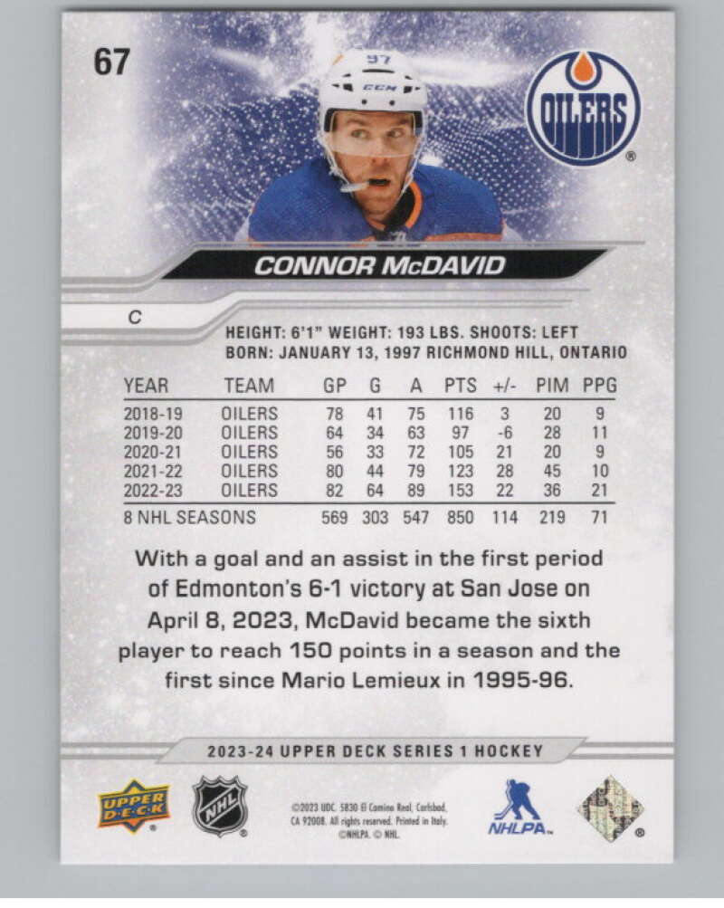 2023-24 Upper Deck #67 Connor McDavid  Edmonton Oilers  V100078 Image 2