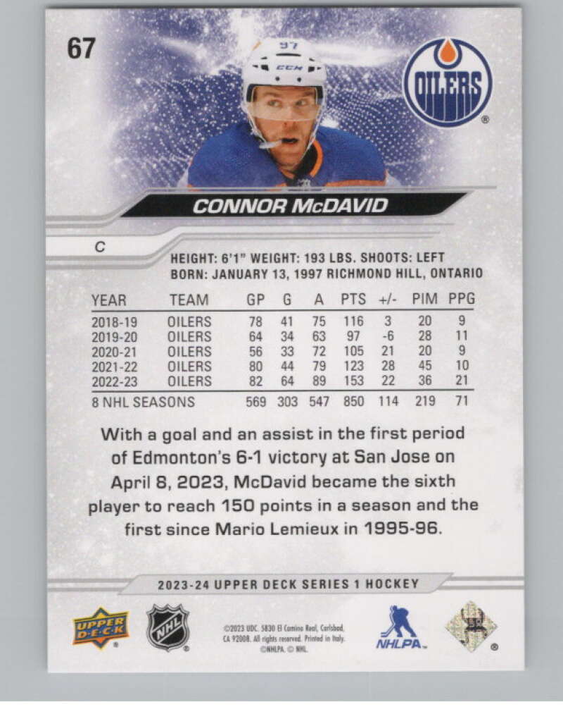 2023-24 Upper Deck #67 Connor McDavid  Edmonton Oilers  V100079 Image 2