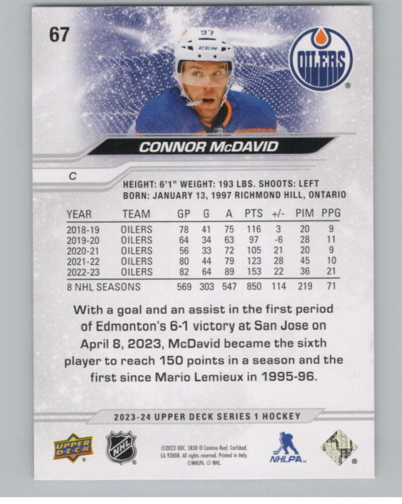 2023-24 Upper Deck #67 Connor McDavid  Edmonton Oilers  V100081 Image 2