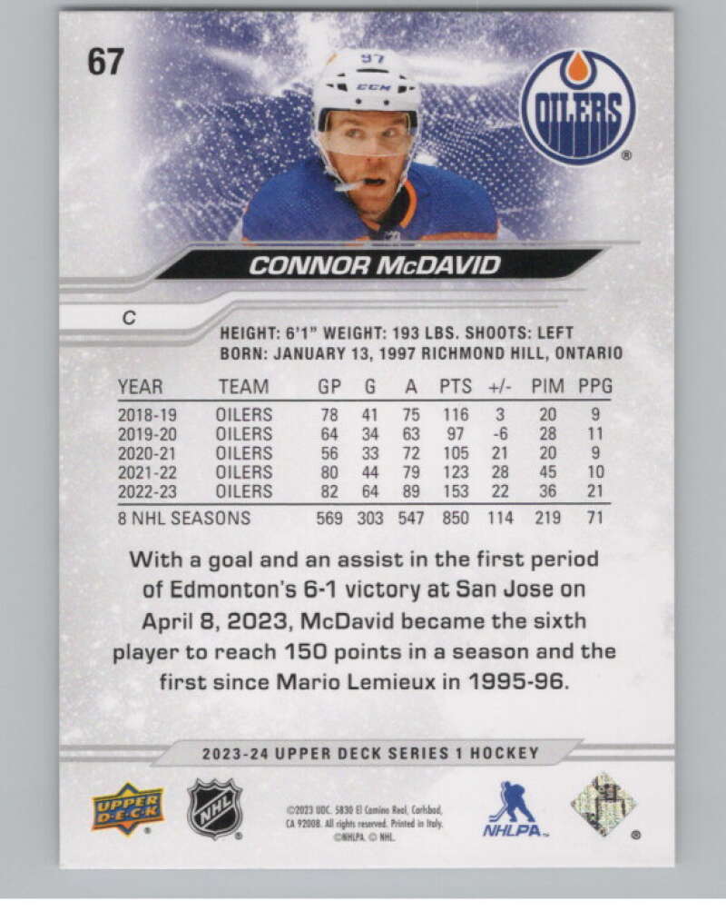 2023-24 Upper Deck #67 Connor McDavid  Edmonton Oilers  V100082 Image 2