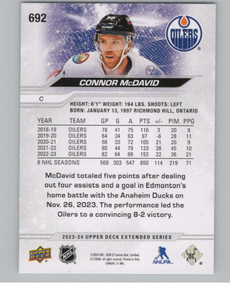 2023-24 Upper Deck Extended Series #692 Connor McDavid  Edmonton Oilers  V100083 Image 2