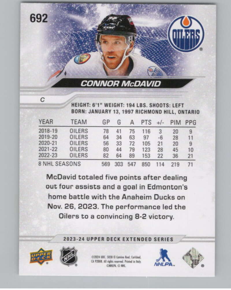 2023-24 Upper Deck Extended Series #692 Connor McDavid  Edmonton Oilers  V100084 Image 2