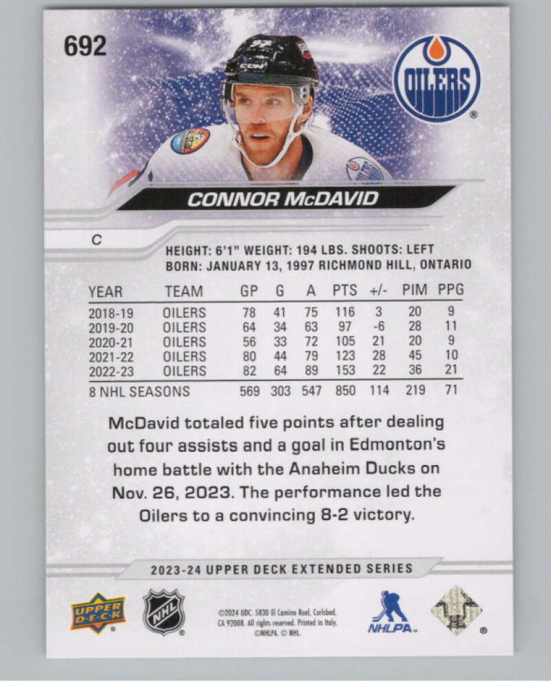 2023-24 Upper Deck Extended Series #692 Connor McDavid  Edmonton Oilers  V100085 Image 2