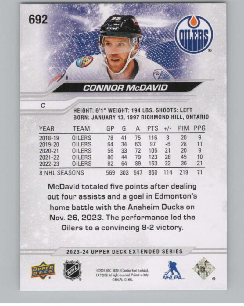 2023-24 Upper Deck Extended Series #692 Connor McDavid  Edmonton Oilers  V100086 Image 2