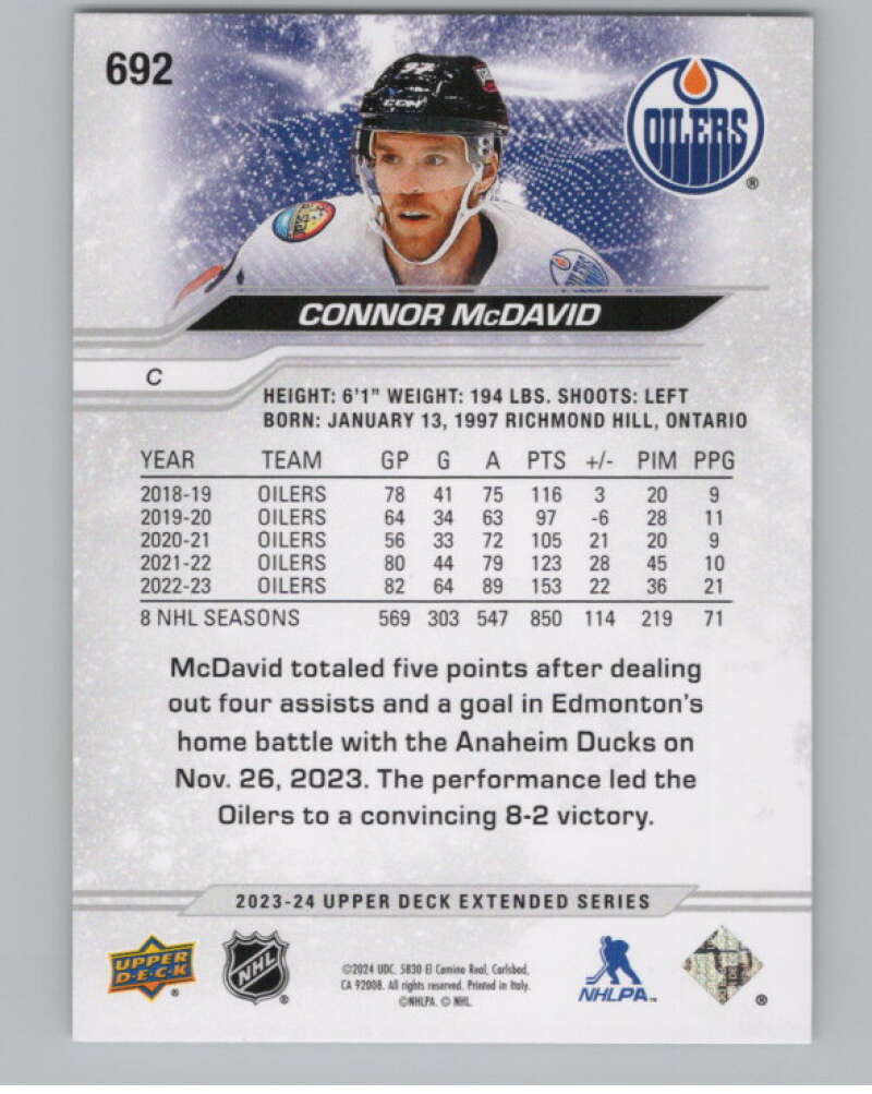 2023-24 Upper Deck Extended Series #692 Connor McDavid  Edmonton Oilers  V100088 Image 2