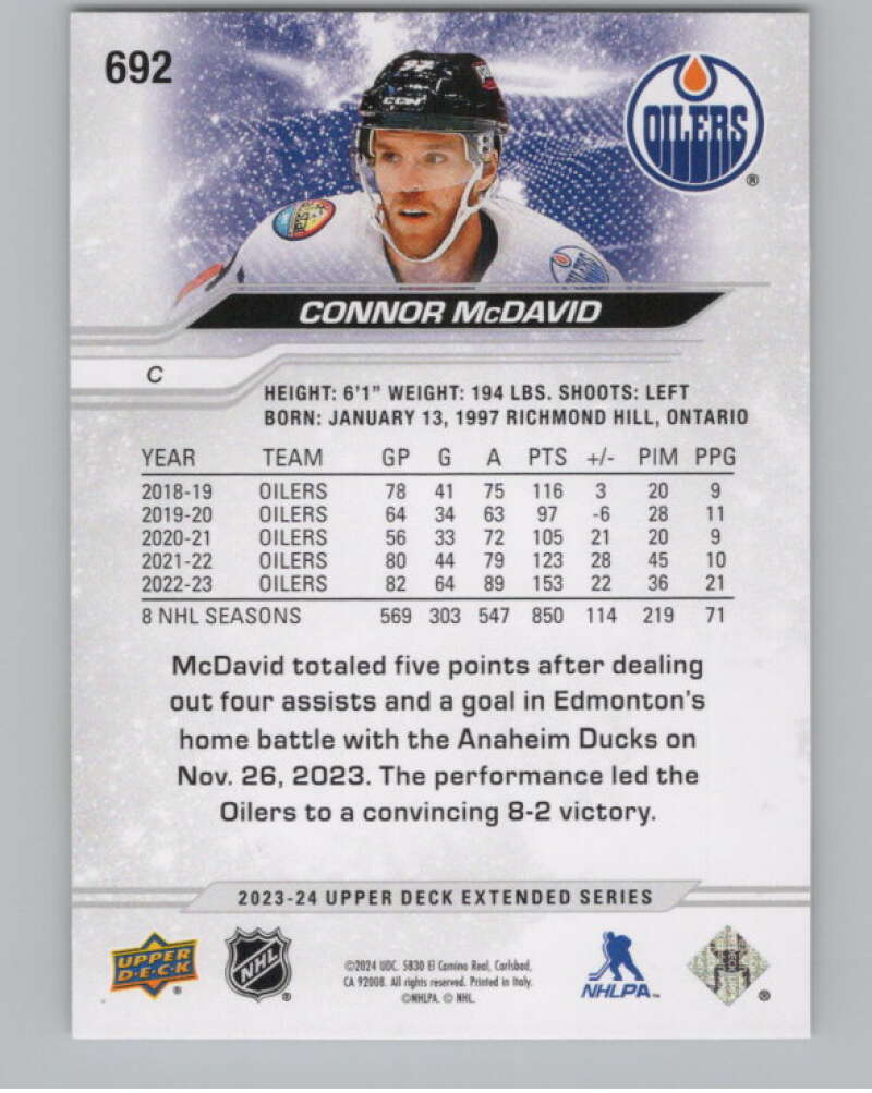 2023-24 Upper Deck Extended Series #692 Connor McDavid  Edmonton Oilers  V100089 Image 2