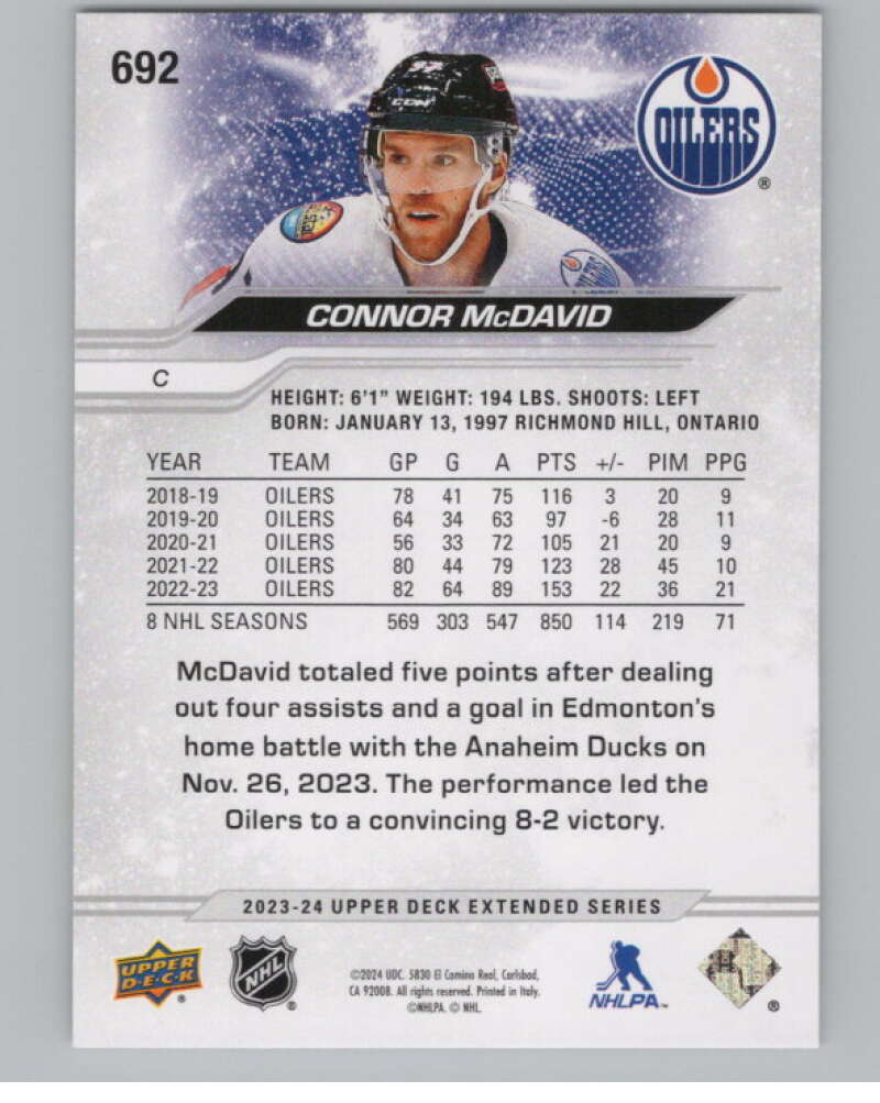2023-24 Upper Deck Extended Series #692 Connor McDavid  Edmonton Oilers  V100090 Image 2