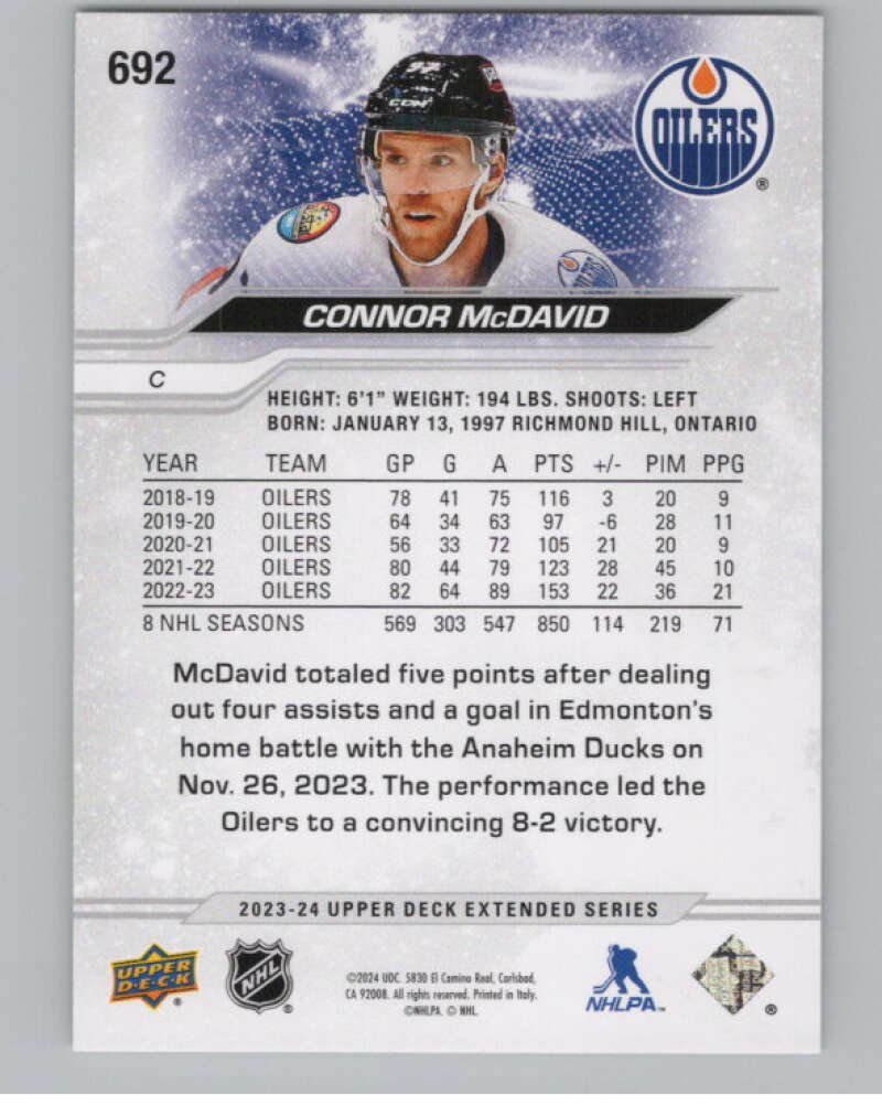 2023-24 Upper Deck Extended Series #692 Connor McDavid  Edmonton Oilers  V100091 Image 2