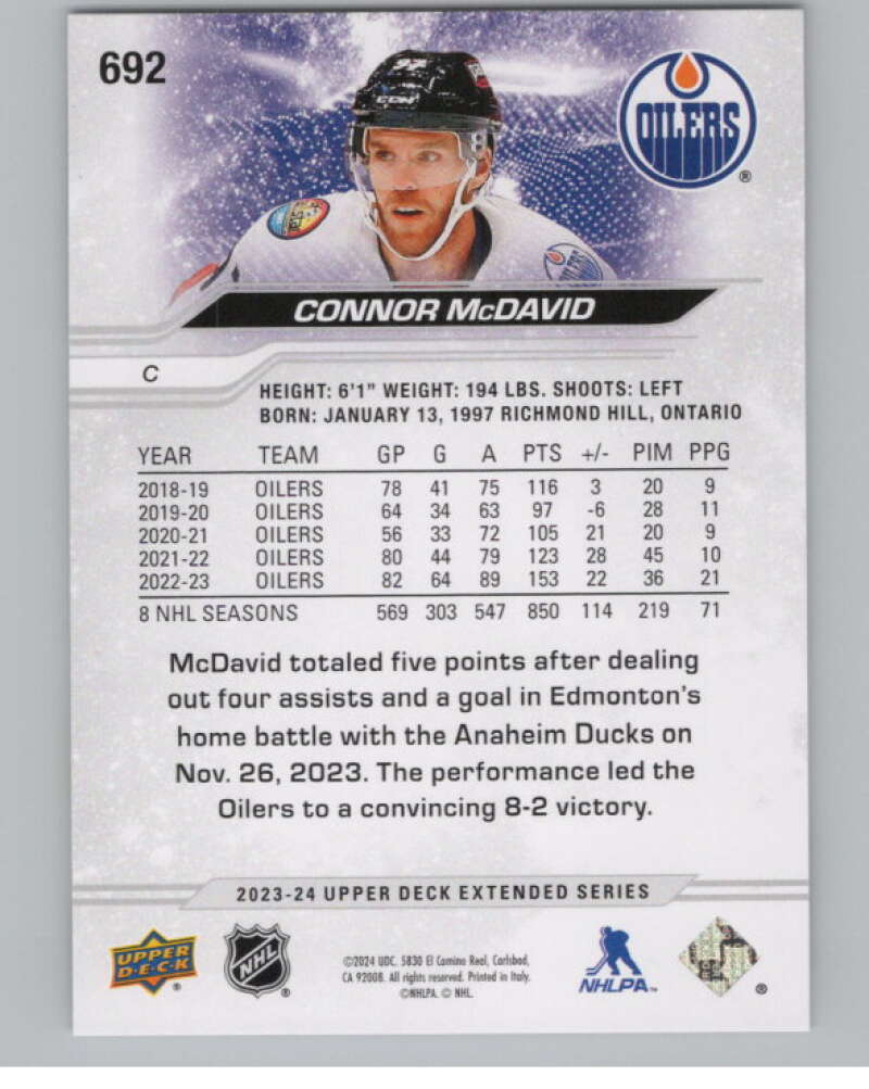 2023-24 Upper Deck Extended Series #692 Connor McDavid  Edmonton Oilers  V100092 Image 2