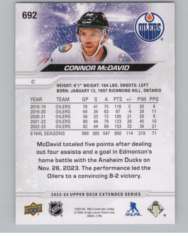 2023-24 Upper Deck Extended Series #692 Connor McDavid  Edmonton Oilers  V100093 Image 2