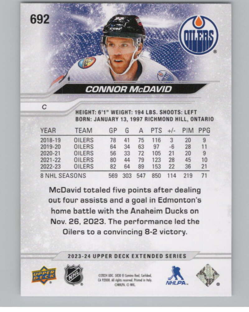2023-24 Upper Deck Extended Series #692 Connor McDavid  Edmonton Oilers  V100094 Image 2