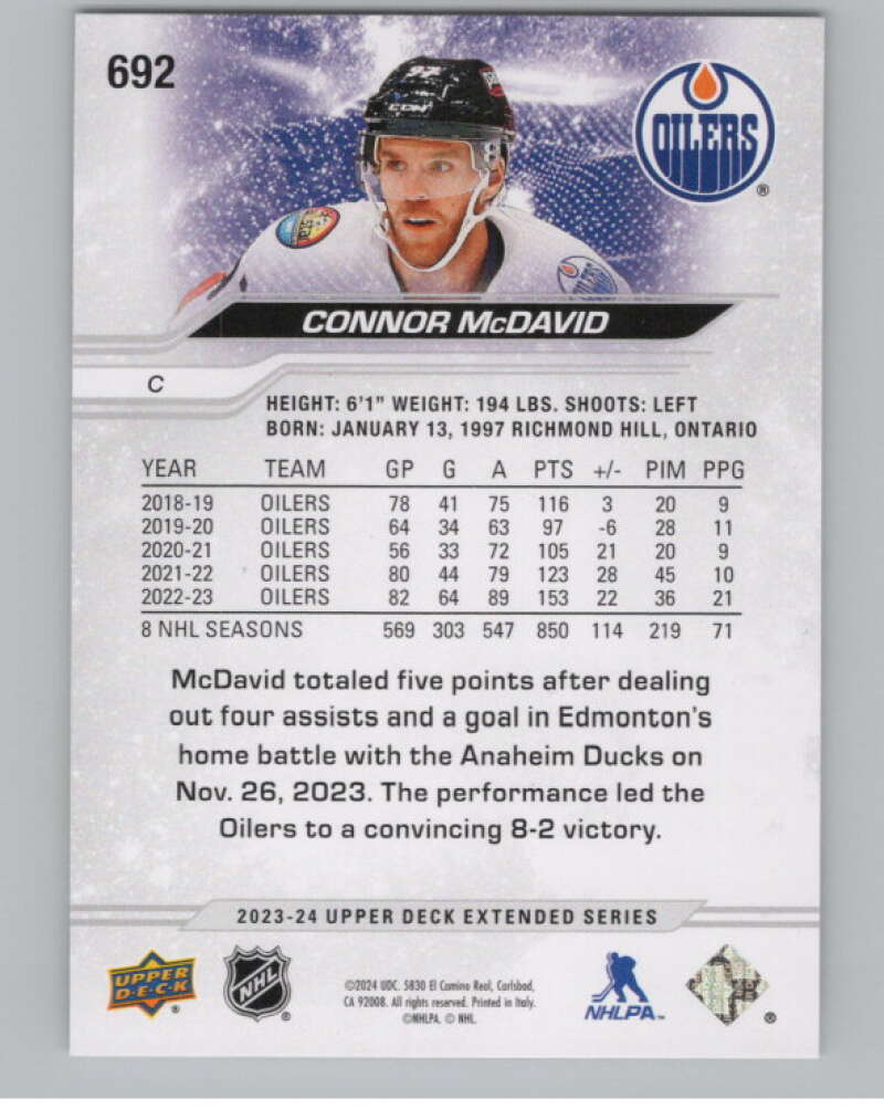 2023-24 Upper Deck Extended Series #692 Connor McDavid  Edmonton Oilers  V100095 Image 2