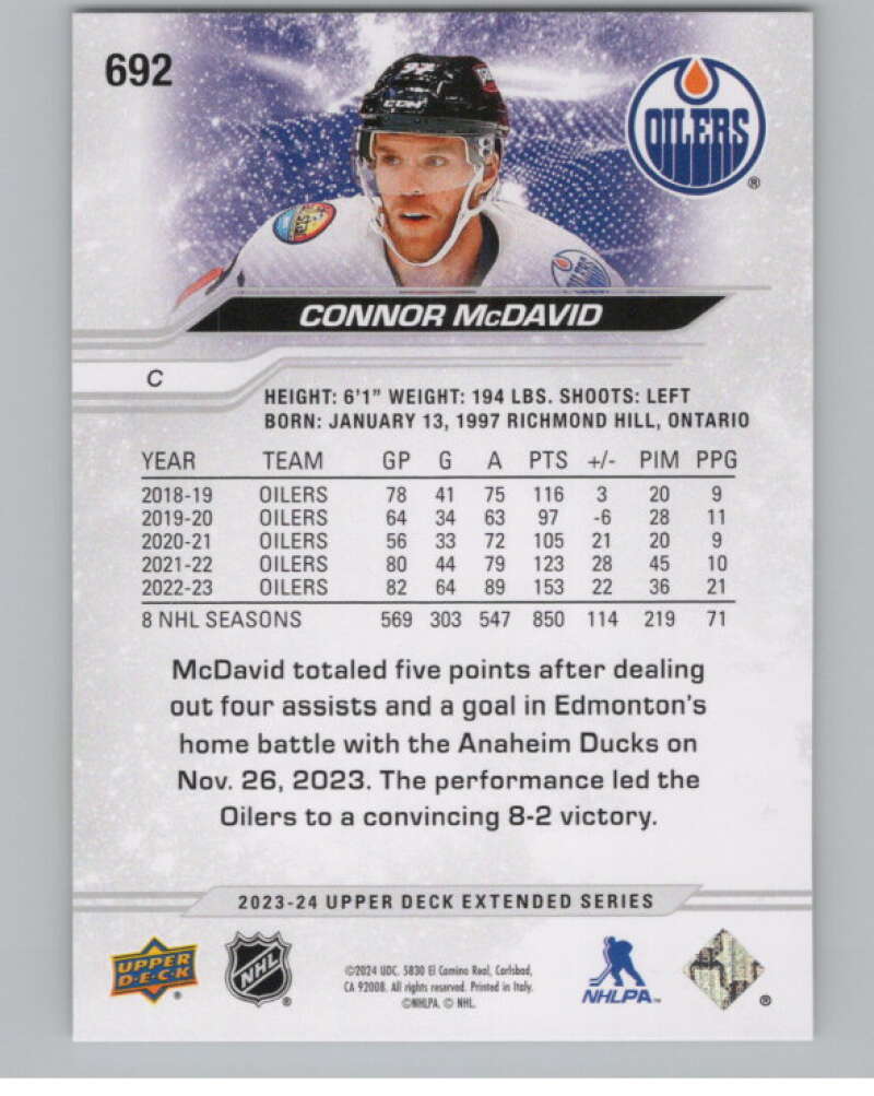 2023-24 Upper Deck Extended Series #692 Connor McDavid  Edmonton Oilers  V100101 Image 2
