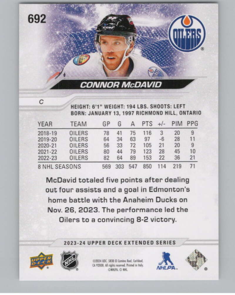 2023-24 Upper Deck Extended Series #692 Connor McDavid  Edmonton Oilers  V100102 Image 2
