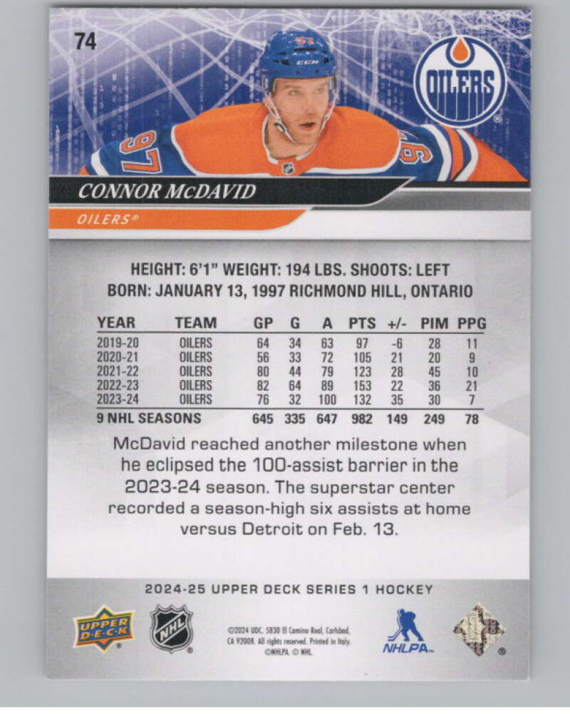 2024-25 Upper Deck #74 Connor McDavid  Edmonton Oilers  V100107 Image 2