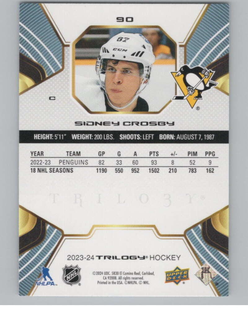 2023-24 Upper Deck Trilogy #90 Sidney Crosby  Pittsburgh Penguins  V100144 Image 2