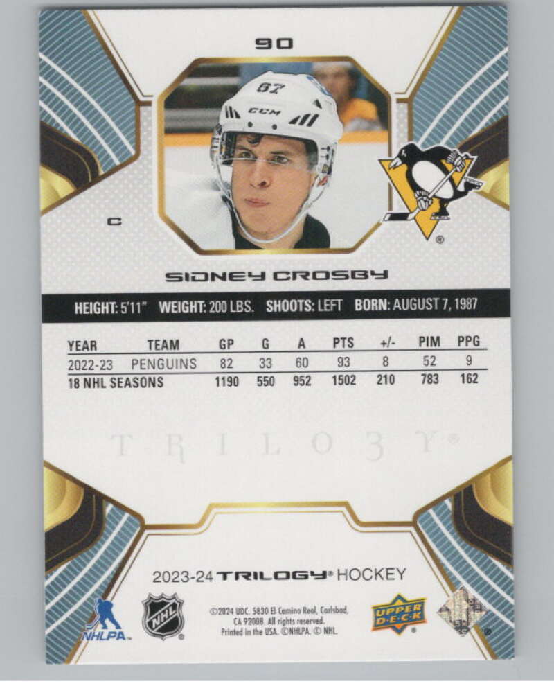 2023-24 Upper Deck Trilogy #90 Sidney Crosby  Pittsburgh Penguins  V100145 Image 2