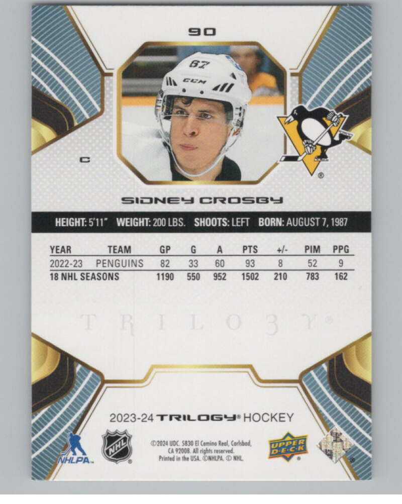 2023-24 Upper Deck Trilogy #90 Sidney Crosby  Pittsburgh Penguins  V100147 Image 2