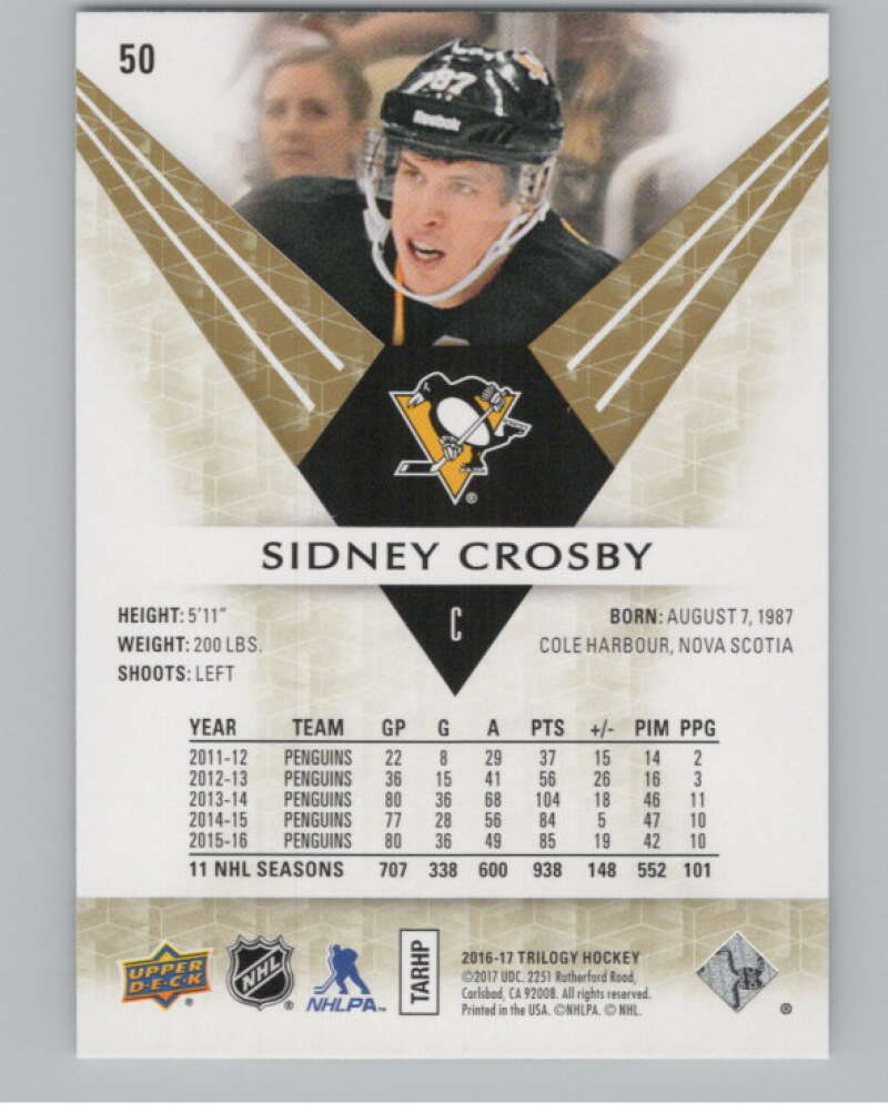 2016-17 Upper Deck Trilogy #50 Sidney Crosby  Pittsburgh Penguins  V100149 Image 2