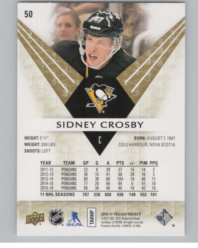 2016-17 Upper Deck Trilogy #50 Sidney Crosby  Pittsburgh Penguins  V100150 Image 2