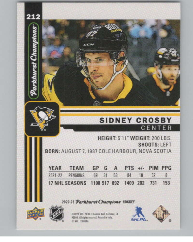 2022-23 Upper Deck Parkhurst Champions #212 Sidney Crosby Penguins  V100151 Image 2