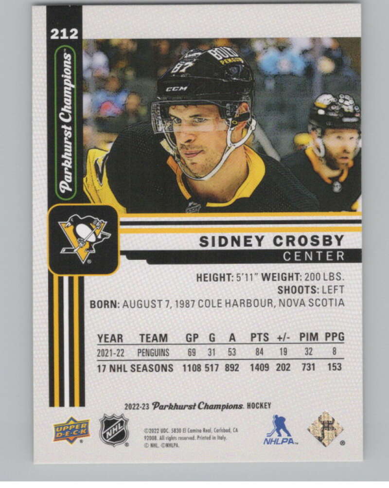 2022-23 Upper Deck Parkhurst Champions #212 Sidney Crosby Penguins  V100152 Image 2