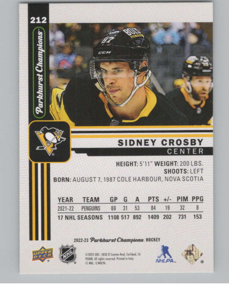 2022-23 Upper Deck Parkhurst Champions #212 Sidney Crosby Penguins  V100154 Image 2