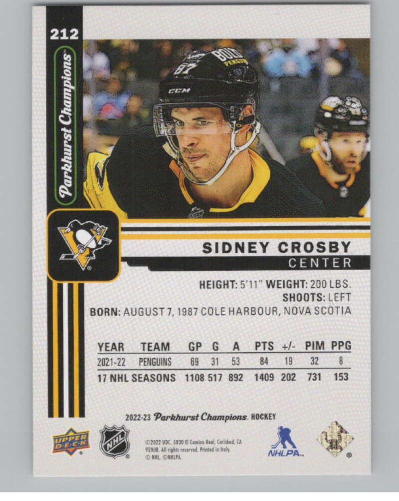 2022-23 Upper Deck Parkhurst Champions #212 Sidney Crosby Penguins  V100155 Image 2