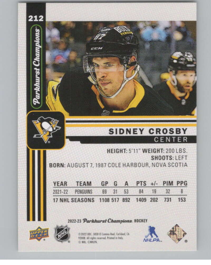 2022-23 Upper Deck Parkhurst Champions #212 Sidney Crosby Penguins  V100157 Image 2