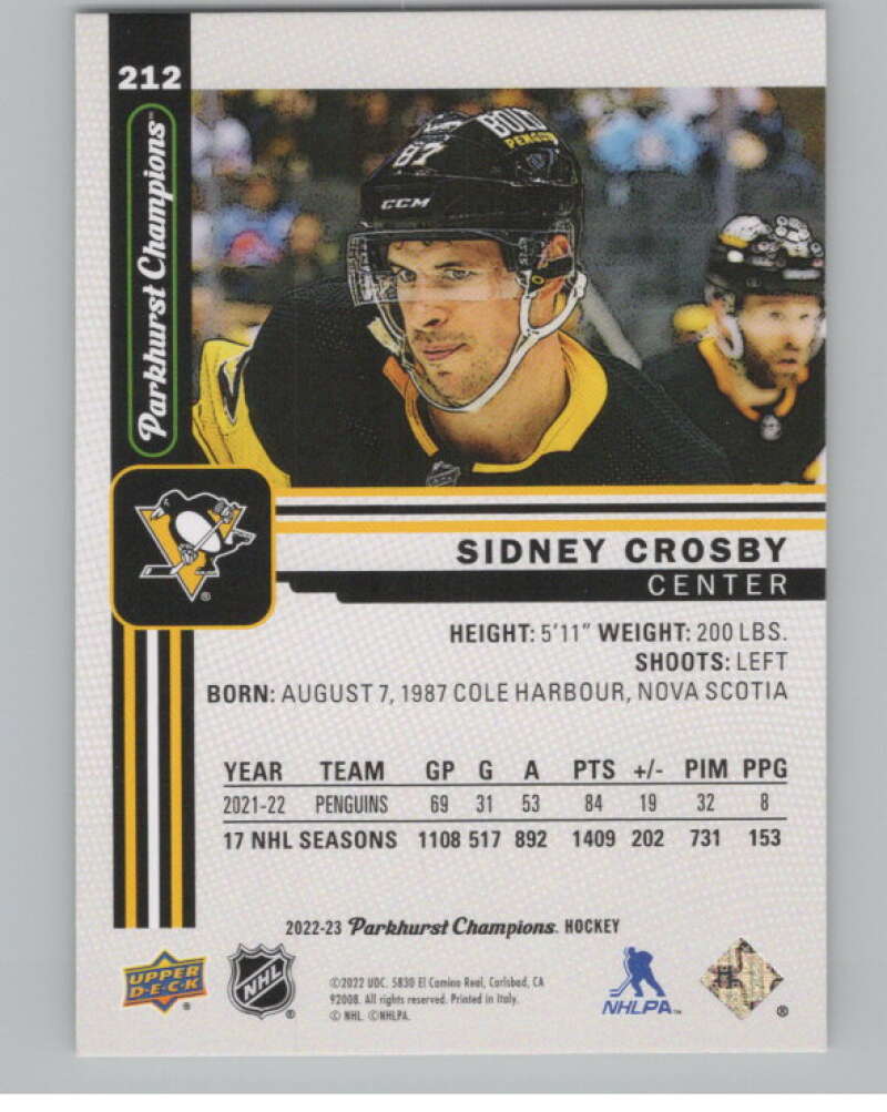 2022-23 Upper Deck Parkhurst Champions #212 Sidney Crosby Penguins  V100158 Image 2