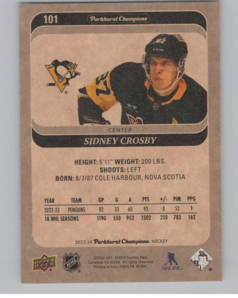 2023-24 Parkhurst Champions #101 Sidney Crosby  Pittsburgh Penguins  V100159 Image 2
