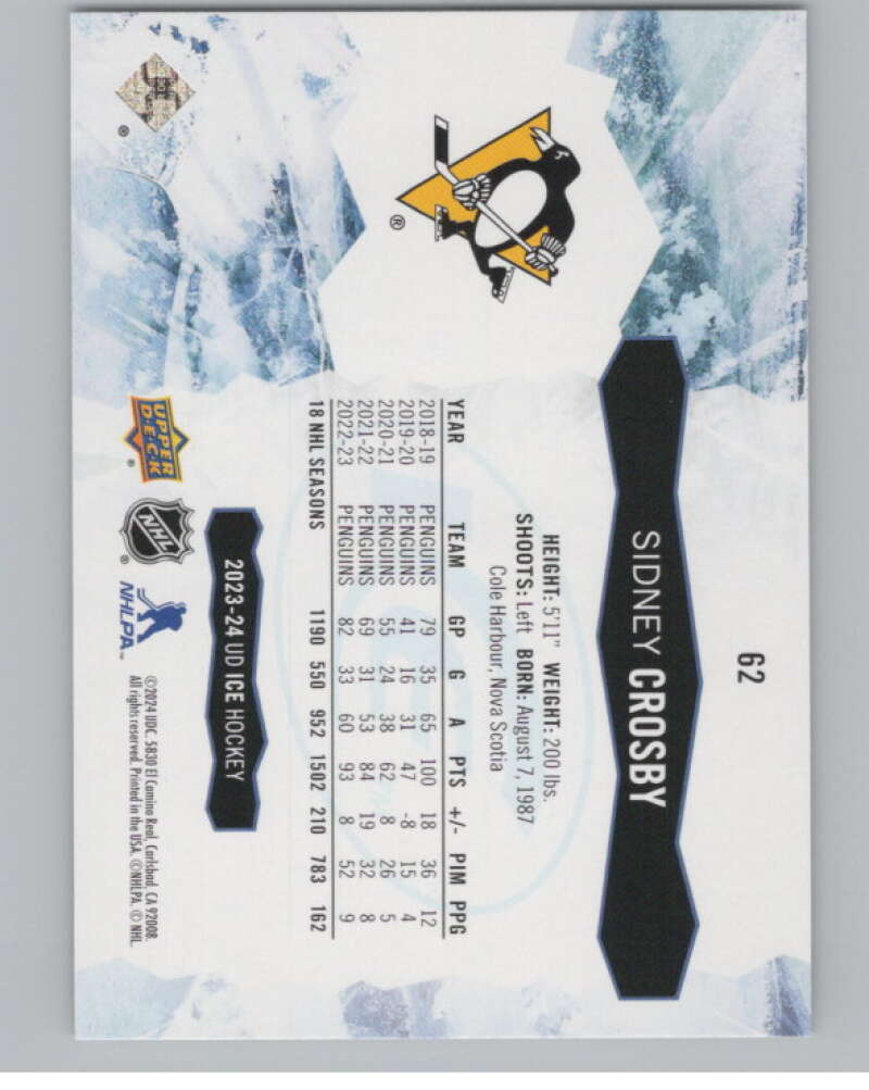 2023-24 Upper Deck Ice #62 Sidney Crosby  Pittsburgh Penguins  V100162 Image 2