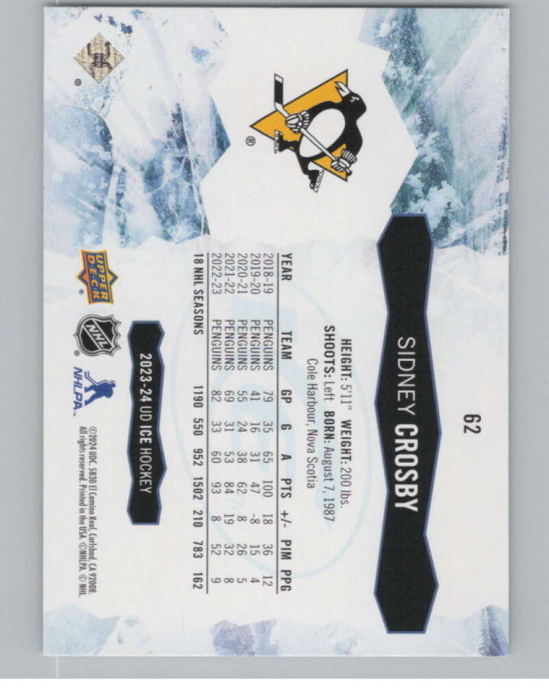 2023-24 Upper Deck Ice #62 Sidney Crosby  Pittsburgh Penguins  V100168 Image 2