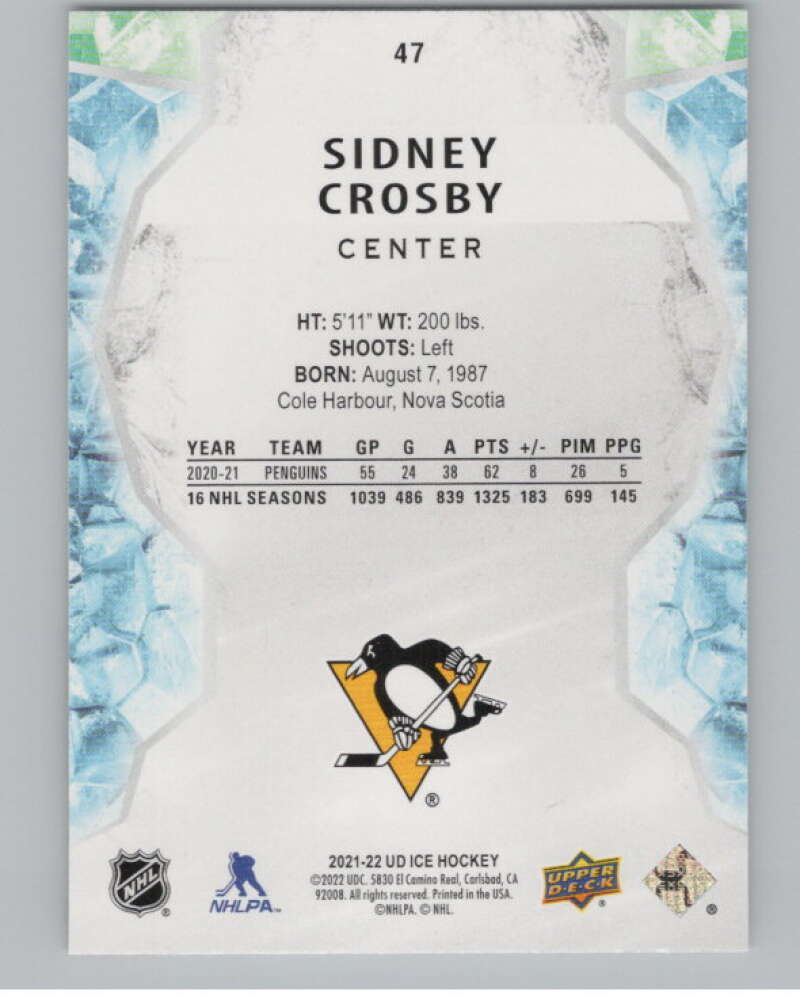 2021-22 Upper Deck Ice #47 Sidney Crosby  Pittsburgh Penguins  V100179 Image 2